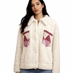 Forever 21 Sherpa Knit Argyle Jacket Cream Pink Size Medium NWT
